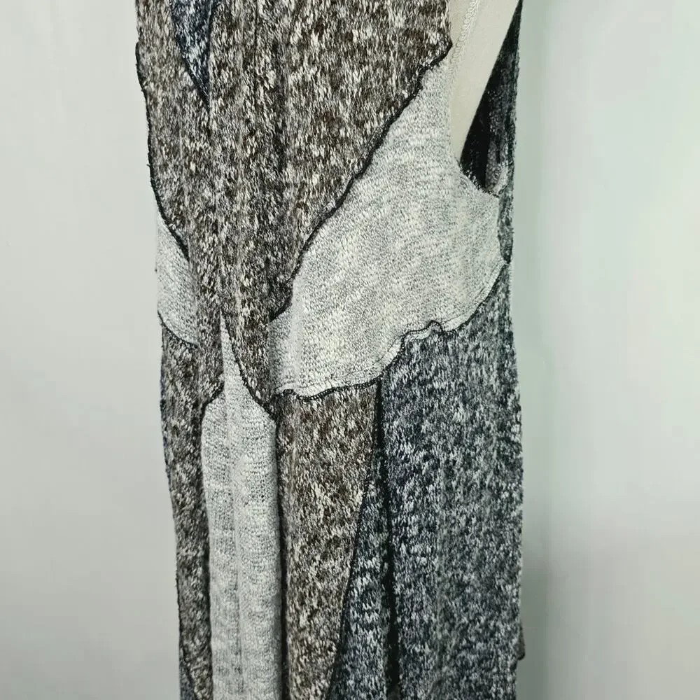 Lagenlook Open Knit Duster Vest Large Wool Blend Gray Marled Waterfall Boho - Picture 8 of 15